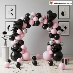 Ballon Girlande Pink Schwarz Silber Herz 70-teilig