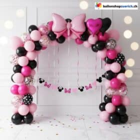 Ensemble de ballons à pois roses, noirs et blancs, avec nœud en forme de cœur (117 pièces)