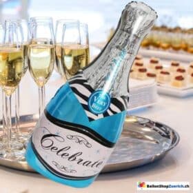Grosse Champagner Sekt Flasche Blau Celebrate - Party Fest Folien Luftballon Heliumballon
