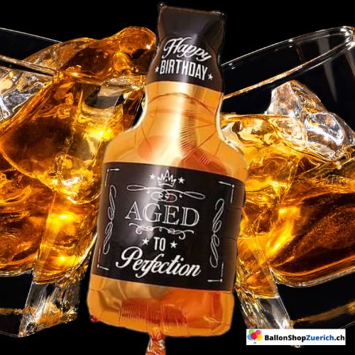 Grosse Whisky Flasche Heliumballon Happy Birthday AGED to