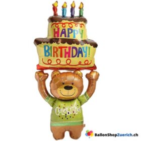 Grosser Happy Birthday Torte Bär Luftballon Kinder Geburtstag Party Heliumballon