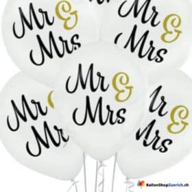 Set 6 Stück Mr. & Mrs. Weiss Gold Love Hochzeit Natur Kautschuk Latexballons Helium Luftballon