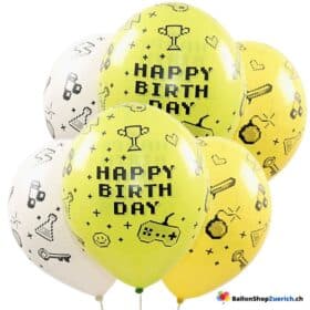 6 Stück Set - Gamer Happy Birthday - Weiss Grün Gelb Latex Natur Kautschuk Luftballons Ballon Kinder Geburtstagsfeier Dekorationen Party