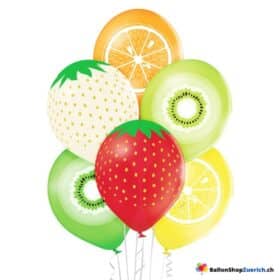 6 Stück Set - Bio Früchte Kiwi Erdbeere Zitrone Orange - Cocktail Apero Sommer Party Latex Natur Kautschuk Luftballons Kinder Dekorationen Apéro Anlass
