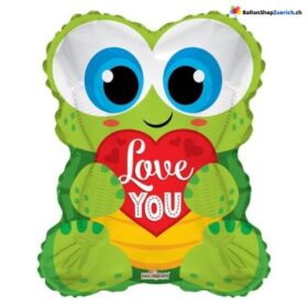 Luftballon - Love You Herz Frosch grün - Love Liebe Verlobung Marry me Hochzeit Geburtstag Valentinstag Party für Deinen Schatz Folie Heliumballon