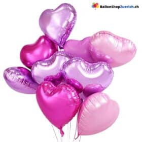 Luftballone Herz Medium Set 10 Stück  Lila Rosarot Violett Gemischt -  Folie Heliumballone - Liebe Hochzeit Geburtstag Party Luftballons Valentinstag