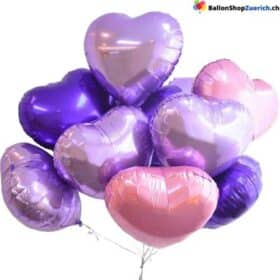 Luftballone Herz Medium Set 10 Stück  Lila Rosegold Violett Gemischt -  Folie Heliumballone - Liebe Hochzeit Geburtstag Party Luftballons Valentinstag
