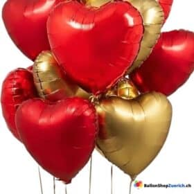 Luftballone Herz Medium Set 10 Stück  Metallic Rot / Metallic Gold Gemischt -  Folie Heliumballone - Liebe Hochzeit Geburtstag Party Luftballons Valentinstag
