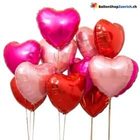 Luftballone Herz Medium Set 10 Stück  Rosarot Rot Pink Gemischt -  Folie Heliumballone - Liebe Hochzeit Geburtstag Party Luftballons Valentinstag