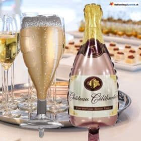 Set grosse Folienballon's Champagner Sektglas Bronze : Gold Flasche Birthday Luftballons Geburtstag Party Jahrestag Silvester Dekorationen
