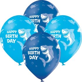 6 Stück Set - Hai Fische Happy Birthday - Latex Natur Kautschuk Luftballons Ballons Blau Wasserblau Kinder Dekorationen Party