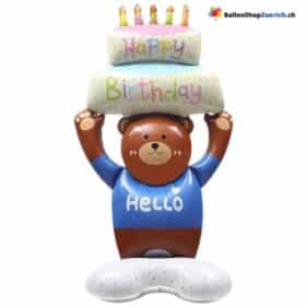 Торт «С днем ​​рождения», мишка, воздушный шар, детский день рождения
