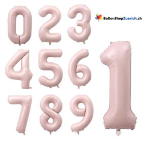 Zahlenballon Heliumballon grosse Folie Luftballone Geburtstag Zahl 0-9 Pastell Pink