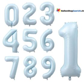 Zahlenballon Heliumballon grosse Folie Luftballone Geburtstag Zahl 0-9 Pastell Blau