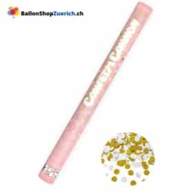 Confetti cannon, round, silver and gold - up to 8 meters