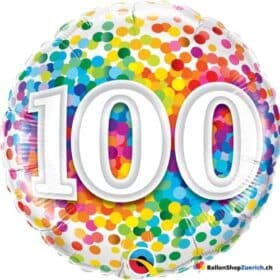 Luftballon Zahl 100 Jubiläum Geburtstag Happy Birthday Konfetti Bunt Geschenk Dekoration Party Heliumballon