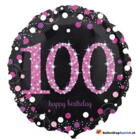Luftballon Zahl 100. Geburtstag Happy Birthday Konfetti Sterne Schwarz Silber Pink Rosa glänzend Geschenk Dekoration Happy Birthday Party Heliumballon