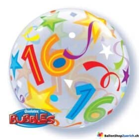 Luftballon grosser Happy Birthday Geburtstag 16 Jahre Heliumballon - Bubble Bubble Transparent