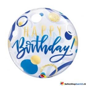 Luftballon grosser Happy Birthday Luftballon Heliumballon - Blau goldige Punkte Bubble Bubble Transparent