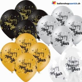 Luftballons Happy New Year  Dekoration Gold, Silber, Transparent oder Schwarz Neujahr Silvester