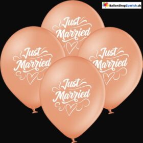 6 Stück Set "Just Married" Perl Rosegold Halbtransparent Latex Natur Kautschuk Luftballons Ballon Kinder Hochzeitsfeier Standesamt Dekorationen Party