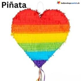 Piñata con lengüeta para tirar, piñata arcoíris en forma de corazón