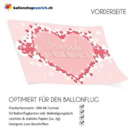 50 Ballonflugkarten FRISCH VERHEIRATET Herz rosa