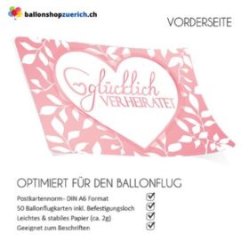 50 Ballonflugkarten GLÜCKLICH VERHEIRATET Herz rosa