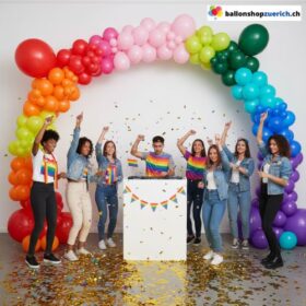 Ballon Girlande Bunt Rot Rosa Pink Grün Orange Gelb Violett Hellblau Türkis 205-teilig