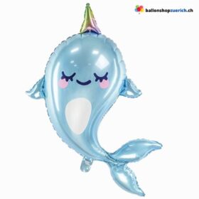 Luftballon Narwhal Einhorn Fisch Blau Folie Heliumballon Geburtstagsfeier Dekoration Kinder Meer Ferien Party