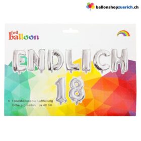18. Geburtstag Endlich 18 Schriftzug Buchstaben Girlande Silber Dekoration Folie Buchstaben Luftballons Feier Party