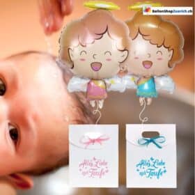 Всего наилучшего на ваших крестинах! В набор входят воздушные шары в виде ангелов с подарочным пакетом, изображения младенца, Бога и церкви