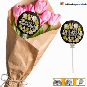 Kleiner mini Folieballon Happy Birthday Geburtstag "Gold Rosa Pink"