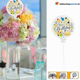 Kleiner mini Folieballon Happy Birthday Geburtstag "Weiss Konfetti"