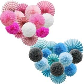 Набор из 14 подвесных бумажных украшений для вечеринки розового или голубого цвета, набор круглых бумажных вееров, бумажные цветы-помпоны — украшения для дней рождения, свадеб, вечеринок, летних вечеринок и детских праздников