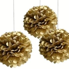 3 Stück, Gold Papier Pom Poms Hängende Papierblumenkugel, Dekoration für Geburtstag, Hochzeit, Partydekorationen