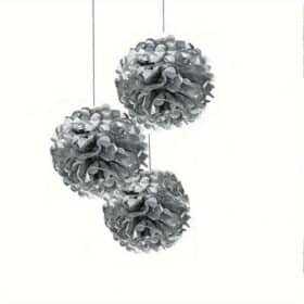 Lot de 3 pompons en papier argenté, boules de fleurs suspendues, décoration pour anniversaire, mariage, fête