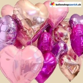 Luftballone Herz Medium Set 10 Stück  Lila Rosegold Pink Gemischt -  Folie Heliumballone - Liebe Hochzeit Geburtstag Party Luftballons Valentinstag