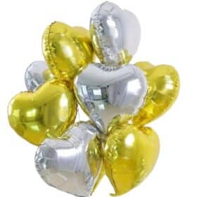 Luftballone Herz Medium Set 10 Stück Silber und Gold Gemischt - Folie Heliumballone - Liebe Hochzeit Geburtstag Party Luftballons Valentinstag