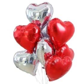 Luftballone Herz Medium Set 10 Stück Silber und Rot Gemischt - Folie Heliumballone - Liebe Hochzeit Geburtstag Party Luftballons Valentinstag