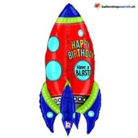 Grosse Rakete Happy Birthday 4D - Have a Blast! Weltall Raumschiff Space Geburtstag Party Ballon Folienballon Dekoration Kinder Luftballon