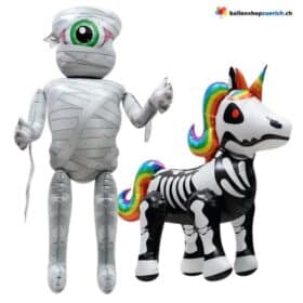 Grosses Skelett-Hund & Mumie Fensterdekoration 3D Stehende Mumie Folie Luftballon Party