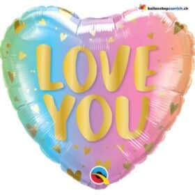 I Love you - Regenbogen Rainbow Gold Love Folienballon Luftballon Liebe Herz