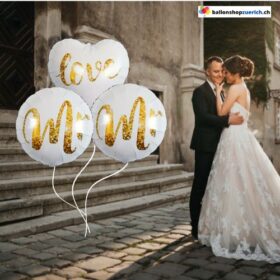 Luftballons 3er Set Mr & Mrs Love Braut und Bräutigam Romantik Hochzeitskleid Folie Hochzeit Dekoration Verlobung Valentinstag Jahrestag Silberne Gold Luft Ballon Love Liebe Party
