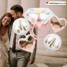 Luftballons 5er Set Mr & Mrs Love Ring Diamant 2 Herzen Rosegold Braut und Bräutigam Romantik Hochzeitskleid Folie Hochzeit Dekoration Verlobung