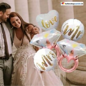 Luftballons 5er Set Mr & Mrs Love Ring Diamant Braut und Bräutigam Romantik Hochzeitskleid Folie Hochzeit Dekoration Verlobung Valentinstag Jahrestag Silberne Gold Luft Ballon Love Liebe Party