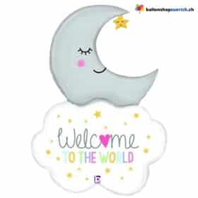 Воздушный шар «Луна и облако: Добро пожаловать в мир» — фольгированное украшение для новорожденного, для детского родильного дома