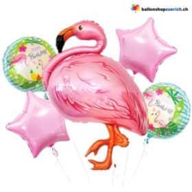 Set 5 Stück Flamingo Happy Birthday Set Hawai Party Sommer Dekoration Luftballons Pink Rosa