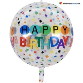 Luftballon Happy Birthday 4D Kugel Heliumballon - Konfetti Farbig Bubble Transparent