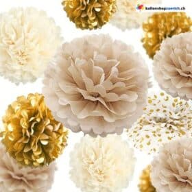 12 pompons en papier champagne blanc et or, boules de fleurs en papier à suspendre, décoration pour mariages, baptêmes, confirmations, communions, anniversaires, décorations de fête
